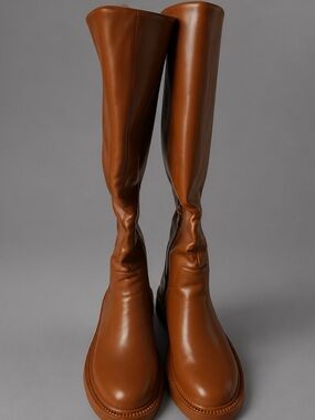 Tall Cognac Leather Knee-High Boots for Women
